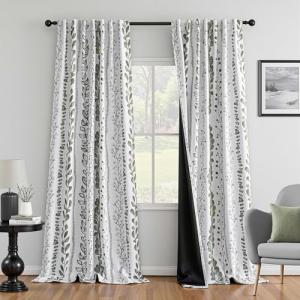 MEETSKY Sage Green Blackout Curtains 84 Inches Long 2 Panels Boho Curtains for Living Room Thermal Insulated Privacy Protection Rod Pocket Drapes for Bedroom, Leaf Print Window Treatment, 50" Wide