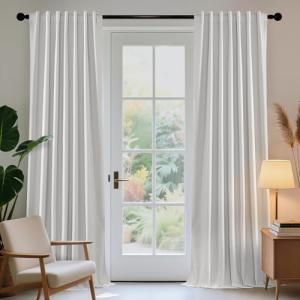 Joydeco White Blackout Curtains 96 Inches Long - 100% Blackout Curtain 2 Panel Set, Rod Pocket & Back Tabs Thermal Insulated Window Drapes for Bedroom Living Room (Pure White,52" Wx96 L)