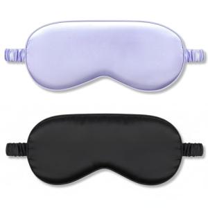 2Pack Silk Sleep Mask,IEKEODI Eye Mask for Sleeping，Elastic Blackout Eye Mask & Blindfold for Full Night's Sleep,Travel and Nap(Black+Purple)