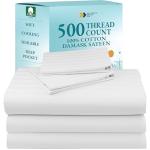 Luxury Split King Sheets Set For Adjustable Bed, 100% Cotton 500 Thread Count Sateen, Snug Fit, Set with Twin-XL Fitted Sheets, Damask Stripe Bedsheets (Split King, Stripe - White)