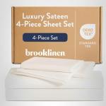 Brooklinen Luxury Sateen 4 Piece Sheet Set - 100% Cotton Bed Sheets, Soft & Durable California King Size Sheets Set in Cream, Oeko-TEX Certified Bedding Set,1 Fitted Sheet,1 Flat Sheet,2 Pillowcases