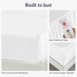 Luxury Split King Sheets Set For Adjustable Bed, 100% Cotton 500 Thread Count Sateen, Snug Fit, Set with Twin-XL Fitted Sheets, Damask Stripe Bedsheets (Split King, Stripe - White)