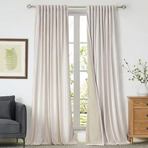100% Blackout Ivory Off White Velvet Curtains 108 inch Long for Living Room,Set of 2 Panels Liner Rod Pocket Back Tab Thermal Window Drapes Room Darkening Heavy Decorative Curtains for Bedroom