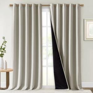 NICETOWN Full Shading Curtains for Windows, Super Heavy-Duty Black Lined Blackout Curtains for Bedroom, Privacy Assured Window Treatment (Natural, Pack of 2, 70 inches W x 95 inches L)