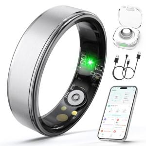 Giwbeiv Smart Ring for Women Men, Health Fitness Tracker Ring with Heart Rate/Sleep Tracker/Blood Oxygen/HRV/Stress/Calorie/Steps, IP68 Waterproof for iOS & Android, No APP Fees(Silver,8#)