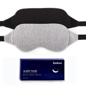 Kimkoo Sleep Mask-Eye Mask for Sleeping, Sleeping Mask Blocking Out Light Perfectly for Women and Men, Soft and Comfortable Blindfold for Travelling, with Pouch (Black+Gray)