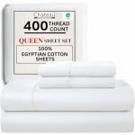 CHATEAU HOME COLLECTION Egyptian Cotton Sheets Queen Size, 400 Thread Count Deep Pocket Bed Sheet Set – Soft Cooling Sateen Weave, 15” Deep Pocket Queen Sheets, White