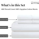 CHATEAU HOME COLLECTION Egyptian Cotton Sheets Queen Size, 400 Thread Count Deep Pocket Bed Sheet Set – Soft Cooling Sateen Weave, 15” Deep Pocket Queen Sheets, White