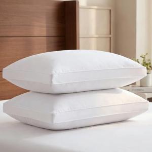 Bed Pillows for Sleeping Queen Size - Set of 2, Soft & Fluffy with Down Alternative Filling - Hotel Luxury Quality, Gusseted Pillow for Back, Stomach & Side Sleepers - Breathable, Comfy & Cozy - White