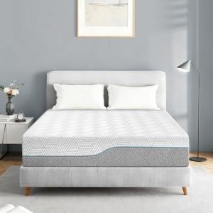 Extra Firm Memory Foam Mattress King 14 Inch, Cool Green Tea/Gel- Mattress with Fiberglass-Free Cover, Two Side White Medium Firm/Grey Extra Firm Mattress for Back Pain, CertiPUR-US, in USA, 80"x76"