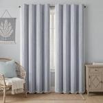 XOGUIBO Blue Boho Blackout Curtains 2 Panels 84 Inch for Living Room Bedroom, Linen Texture Farmhouse Curtains with Tassels and White Cotton Embroidery Vintage Rustic Country Western
