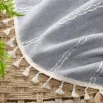 XOGUIBO Blue Boho Blackout Curtains 2 Panels 84 Inch for Living Room Bedroom, Linen Texture Farmhouse Curtains with Tassels and White Cotton Embroidery Vintage Rustic Country Western