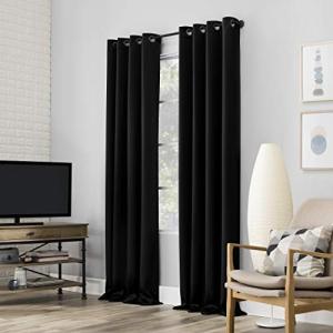 Sun Zero Nordic 2-pack Theater Grade Extreme 100% Blackout Grommet Curtain Panel Pair, 52" x 84", Black