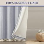 XOGUIBO Blue Boho Blackout Curtains 2 Panels 84 Inch for Living Room Bedroom, Linen Texture Farmhouse Curtains with Tassels and White Cotton Embroidery Vintage Rustic Country Western