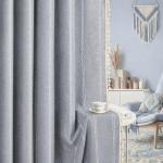 XOGUIBO Blue Boho Blackout Curtains 2 Panels 84 Inch for Living Room Bedroom, Linen Texture Farmhouse Curtains with Tassels and White Cotton Embroidery Vintage Rustic Country Western