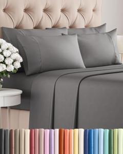 King 6 Piece Sheet Set - Comfy Breathable & Cooling - Ultra-Soft Hotel Luxury Bedding Set with 8-16 Inch Deep Pockets - 1 Flat & 1 Fitted Sheet & 4 Pillowcases - Wrinkle Free & Easy Care - Dark Grey