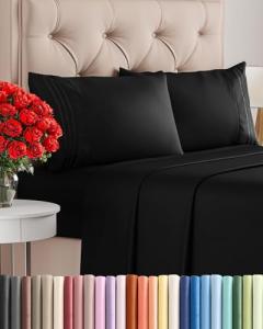 King Size 4 Piece Sheet Set - Comfy Breathable & Cooling Bed Sheets Set - Hotel Luxury Bedding for Women, Men, Kids, Teens, Boys & Girls - Deep Pockets, Ultra-Soft and Wrinkle Free - Oeko-Tex - Black