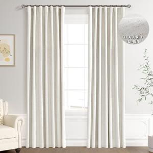 Joywell 100% Blackout Linen Curtains 90 Inch Long for Bedroom Natural Black Out Curtain Modern Neutral Hook Belt Light Blocking Drapes for Living Room Office Window Cream Ivory 2 Panel,W52 x L90