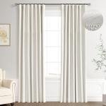 Joywell 100% Blackout Linen Curtains 90 Inch Long for Bedroom Natural Black Out Curtain Modern Neutral Hook Belt Light Blocking Drapes for Living Room Office Window Cream Ivory 2 Panel,W52 x L90