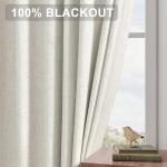 Joywell 100% Blackout Linen Curtains 90 Inch Long for Bedroom Natural Black Out Curtain Modern Neutral Hook Belt Light Blocking Drapes for Living Room Office Window Cream Ivory 2 Panel,W52 x L90