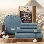 Bedsure 100% Giza Egyptian Cotton Sheets King Size - CEA Certified Silky Luxury Hotel Sheets 18" Deep Pocket with Corner Straps, PureWoven Soft & Beathable Sateen Weave Bedsheets (Dusty Blue,King)