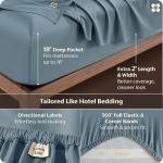 Bedsure 100% Giza Egyptian Cotton Sheets King Size - CEA Certified Silky Luxury Hotel Sheets 18" Deep Pocket with Corner Straps, PureWoven Soft & Beathable Sateen Weave Bedsheets (Dusty Blue,King)