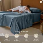 Bedsure 100% Giza Egyptian Cotton Sheets King Size - CEA Certified Silky Luxury Hotel Sheets 18" Deep Pocket with Corner Straps, PureWoven Soft & Beathable Sateen Weave Bedsheets (Dusty Blue,King)