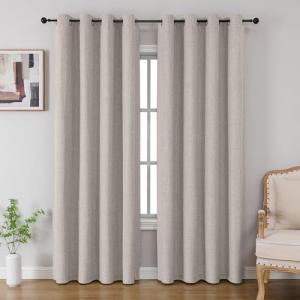 CUCRAF 100% Blackout Curtains 90 inches Length 2 Panels Set, Room Darkening Linen Textured Curtain Grommet for Bedroom Living Room, Light Blocking Thermal Insulated Drapes (52 x 90 Inch,Off White)