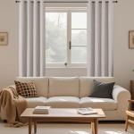 CUCRAF 100% Blackout Curtains 90 inches Length 2 Panels Set, Room Darkening Linen Textured Curtain Grommet for Bedroom Living Room, Light Blocking Thermal Insulated Drapes (52 x 90 Inch,Off White)