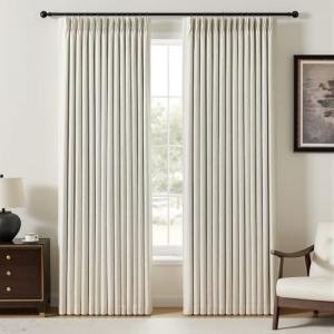 YZ HOME Pinch Pleated Linen Curtains 100% Blackout 84 Inches Long for Living Room Bedroom, Memory Thermal Insulated Room Darkening Window Drapes with Rings Hooks, 2 Panels, Natural, 40" Wx84 L