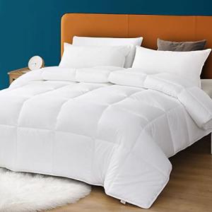 Oaken-Cat 100% Cotton Cover Down Alternative Comforter Queen - All Season Ultra-Soft Skin-Friendly Cloud Breathable Microfiber Comforter Duvet Insert (90x90, White)