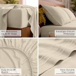 Mellanni Queen Sheets Set - 4 PC Iconic Collection Bedding - Hotel Luxury, Extra Soft, Cooling Bed Sheets - Wrinkle, Fade, Stain Resistant (Queen, Beige)