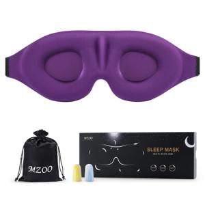 MZOO Luxury Sleep Eye Mask for Side Sleeper Men Women, Zero Eye Pressure 3D Sleeping Mask, Light Blocking Patented Design Night Blindfold, Soft Eye Shade Cover for Travel, Purple
