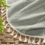 XOGUIBO Sage Green Boho Blackout Curtains 2 Panels 84 Inch for Living Room Bedroom, Linen Texture Farmhouse Curtains with Tassels and White Cotton Embroidery Vintage Rustic Country Western