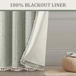 XOGUIBO Sage Green Boho Blackout Curtains 2 Panels 84 Inch for Living Room Bedroom, Linen Texture Farmhouse Curtains with Tassels and White Cotton Embroidery Vintage Rustic Country Western