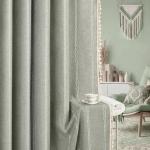 XOGUIBO Sage Green Boho Blackout Curtains 2 Panels 84 Inch for Living Room Bedroom, Linen Texture Farmhouse Curtains with Tassels and White Cotton Embroidery Vintage Rustic Country Western