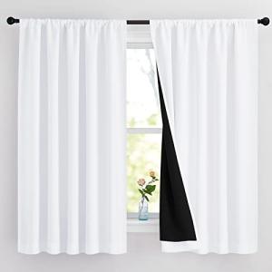 NICETOWN White 100% Blackout Curtains for Bedroom, 2 Thick Layers Completely Blackout Rod Pocket Thermal Insulated Drapes for Kitchen Window (1 Pair, 62 inches Width x 63 inches Length Each Panel)