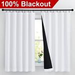 NICETOWN White 100% Blackout Curtains for Bedroom, 2 Thick Layers Completely Blackout Rod Pocket Thermal Insulated Drapes for Kitchen Window (1 Pair, 62 inches Width x 63 inches Length Each Panel)