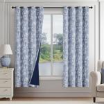 FMFUNCTEX 100% Blackout Floral Curtains for Bedroom, Blue Curtains 63 inch Length Blossom Flower Patterned for Living Room, Thermal Insulated Farmhouse Drapes, Grommet Top 2 Panels (White on Blue)