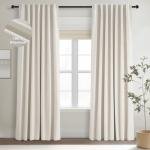 Topfinel Extra Long Total Blackout Linen Curtains 108 Inches Long for Living Room Large Window with Hooks, Room Darkening Textured Cold Block Rustic Acoustic Heavy Ivory Track Curtains 2 Panels 9 FT