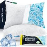 BETU Cooling Pillows Queen Size Set of 2, Shredded Memory Foam Pillows Cool for Hot Sleepers, Adjustable Firm Soft Support Bed Pillows Perfect for Back Neck Pain and Side Sleeping with Cover, White