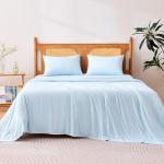 Amazon Basics Cooling Sheets, 4 Piece 100% Recycled Polyester Bed Sheet Set for Hot Sleepers, Breathable, 15-Inch Deep Pocket, Queen, Blue