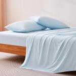 Amazon Basics Cooling Sheets, 4 Piece 100% Recycled Polyester Bed Sheet Set for Hot Sleepers, Breathable, 15-Inch Deep Pocket, Queen, Blue