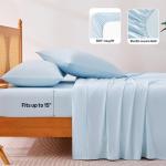 Amazon Basics Cooling Sheets, 4 Piece 100% Recycled Polyester Bed Sheet Set for Hot Sleepers, Breathable, 15-Inch Deep Pocket, Queen, Blue