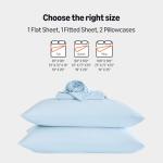 Amazon Basics Cooling Sheets, 4 Piece 100% Recycled Polyester Bed Sheet Set for Hot Sleepers, Breathable, 15-Inch Deep Pocket, Queen, Blue