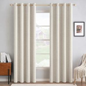 MIULEE 100% Blackout Linen Curtains for Bedroom Thermal Insulated Birch Grommet Room Darkening Curtains & Drapes for Living Room Nursery 52 x 84 Inch (2 Panels)