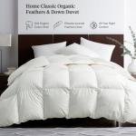 Ltinhome Feathers & Down Comforter, Organic Duvet Insert, 100% Cotton Shell, Ethically-sourced Feathers and Down Filler, All Season Warm, Queen Size, White