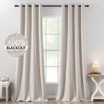 MIULEE 100% Blackout Linen Textured Curtains for Bedroom Solid Thermal Insulated Ivory Grommet Room Darkening Curtains & Drapes Luxury Decor for Living Room Nursery 52 x 102 Inch (2 Panels)