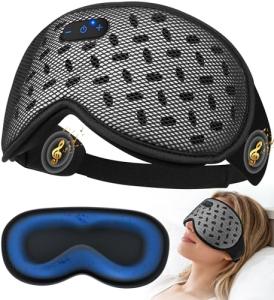 MUSICOZY Bluetooth Sleep Mask, Cooling Weighted Eye Mask with Bluetooth Headphones for Side Sleepers, 3D Contoured Relaxing No Pressure Eye Cover to Block Light for Night Sleeping(Grid Black)