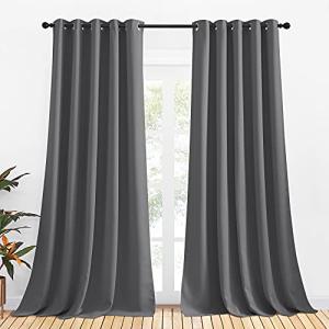 NICETOWN Bedroom Curtains Blackout Drapery Panels, Three Pass Microfiber Thermal Insulated Solid Ring Top Blackout Window Curtains/Drapes (Two Panels, 70 x 108 inches, Gray)